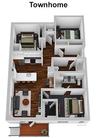 A top-down view of a townhome floor plan.