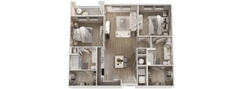 A series of images showing different views of a small, well-organized apartment.