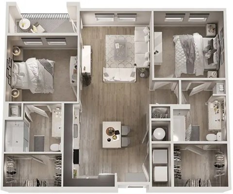 A series of images showing different views of a small, well-organized apartment.