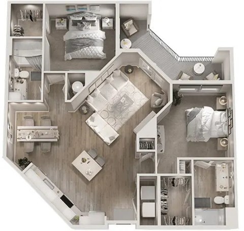 A floor plan of a house with a bedroom, bathroom, kitchen, and living room.