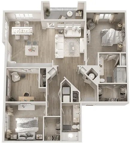 A detailed floor plan of a house with multiple rooms and furniture layouts.