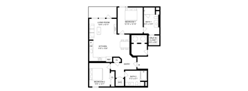 A black and white floor plan of a house with labeled rooms and dimensions.