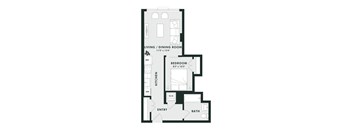 A black and white image of a floor plan for a two bedroom apartment.