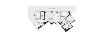 A black and white floor plan of a house with a living room, dining room, kitchen, and three bedrooms.