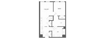 A floor plan of a house with a living room, dining room, kitchen, and bathroom.