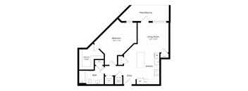A black and white image of a house floor plan with a patio and balcony.