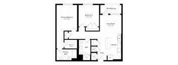 A black and white floor plan of a house with labeled rooms.
