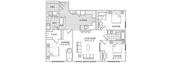 A black and white floor plan of a house with labeled rooms.