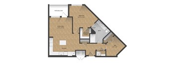 A floor plan of a house with a living area, kitchen, bath, and bedroom.