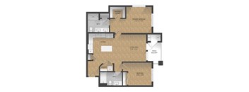 A floor plan of a house with a primary bedroom, a bath, a kitchen, a laundry room, a patio/balcony, and a spacious closet.