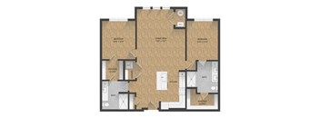 A floor plan of a house with three bedrooms and a living area.