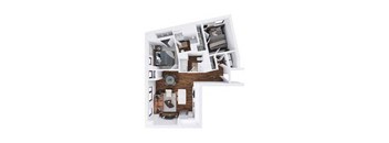 A white model of a house with a brown floor.