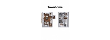 A diagram of a townhome with two different floor plans.