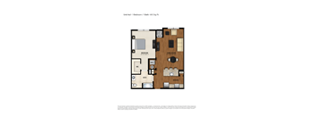 A floor plan of a one bedroom apartment with a bath.