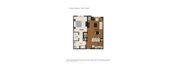 A floor plan of a one bedroom apartment with a bathroom and living room.