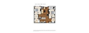 A floor plan of a 2 bedroom, 2 bathroom apartment.