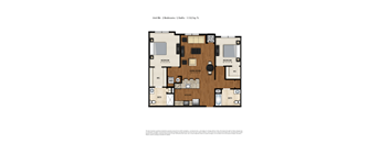 A floor plan of a two bedroom, two bathroom apartment.