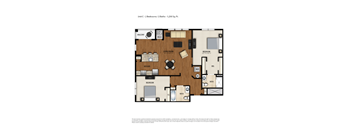 A floor plan of a unit with two bedrooms and two bathrooms.