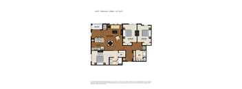 A floor plan of a two bedroom apartment with two bathrooms.