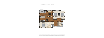 A floor plan of a 3 bedroom, 2 bathroom apartment.