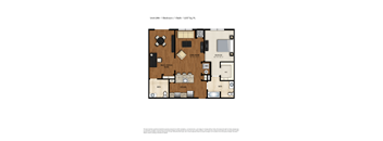 A floor plan of a one bedroom apartment with a bathroom and living room.