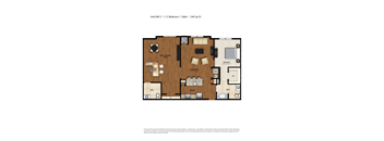 A floor plan of a 11/2 bedroom apartment with a bathroom.