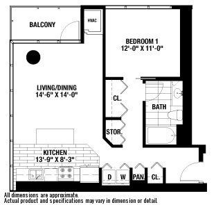 A black and white floor plan of a small apartment with a balcony.