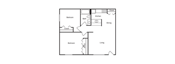 A simple black and white drawing of a house layout.