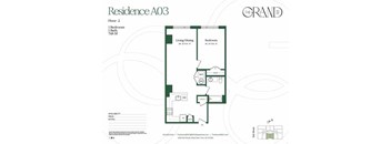 A floor plan for a residence with a living/dining area and two bedrooms.