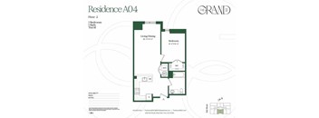 A floor plan for a residence labeled A04 shows a layout for floor 2 with one bedroom, one bath, and living/dining area.
