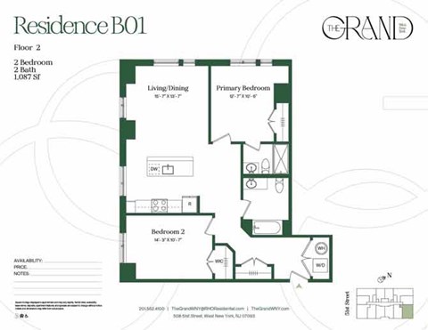 A floor plan for a residence labeled B01 shows the layout of the rooms.