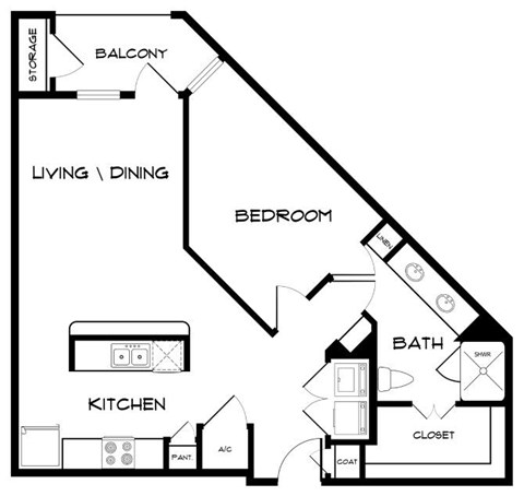A black and white diagram of a house layout with labeled rooms.