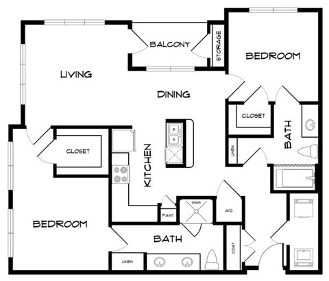 A black and white image of a house floor plan with labeled rooms.