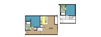 A floor plan of a unit with a total area of 869 sq ft.