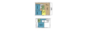 A floor plan of a two-bedroom apartment with a balcony.