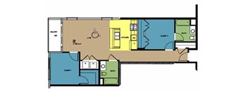 A floor plan of a house with a bathroom, kitchen, and living room.