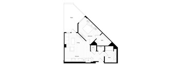 A black and white floor plan of a house with a labeled patio.