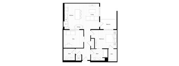 A black and white image of a house floor plan with labeled rooms.