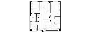 A black and white floor plan of a house with labeled rooms.