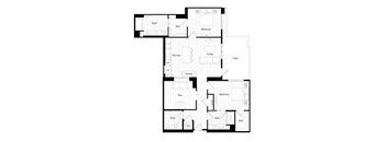 A black and white floor plan of a house with labeled rooms.