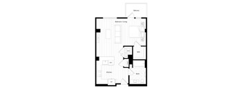 A black and white floor plan of an apartment with a balcony.