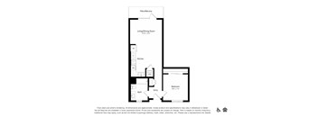A floor plan of a home with a living room, dining room, kitchen, bathroom, and bedroom.
