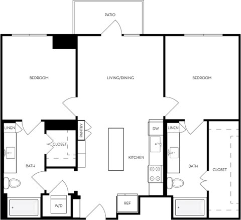 A black and white floor plan of a house with labeled rooms.