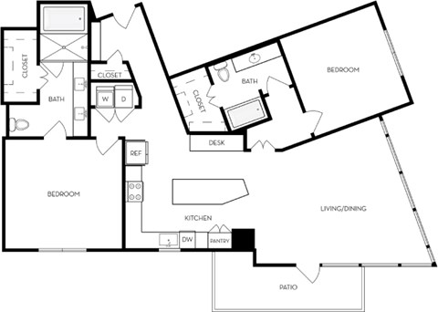 A black and white floor plan of a house with labeled rooms.