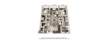 A 3D floor plan of a house with labeled dimensions.