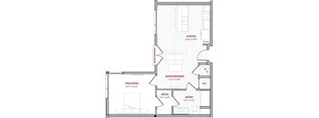 A floor plan of a house with labeled rooms such as cuisine, relaxation, and attire.