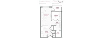 A floor plan of a living space with labeled rooms such as entertainment, relaxation, and cuisine.