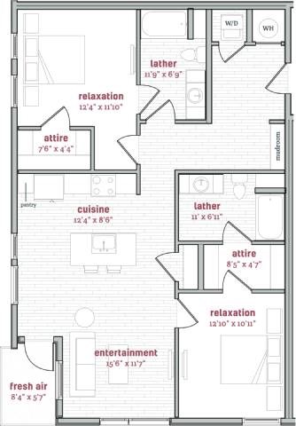 A floor plan of a house with labeled rooms and their dimensions.