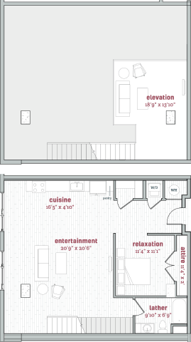 A floor plan of a house with labeled rooms such as cuisine, entertainment, and relaxation.