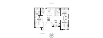 A black and white floor plan of a unit labeled C1.